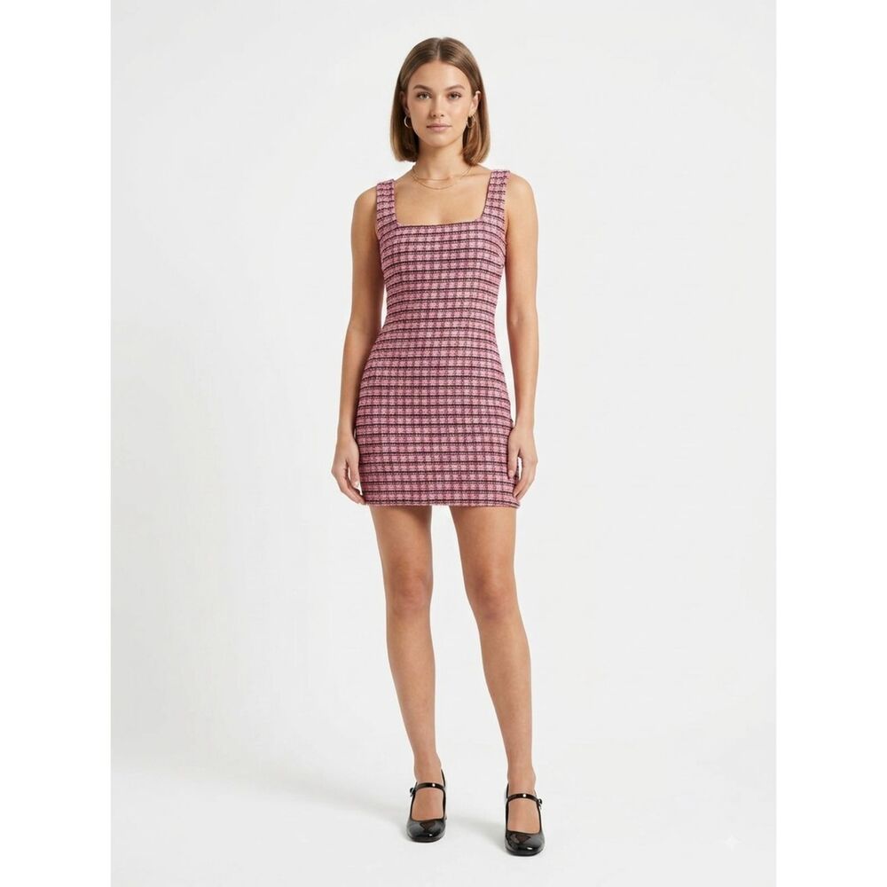 Topshop Preppy Pink Plaid Knit Mini Dress 90s Clueless Y2K Barbiecore